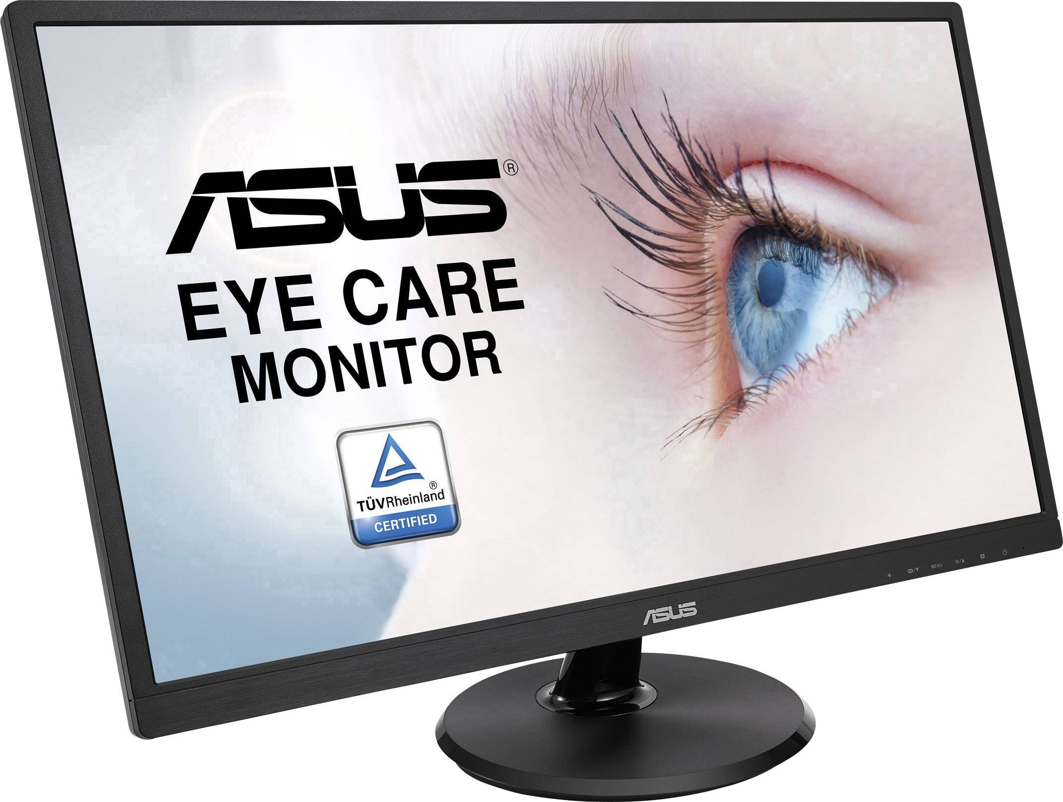 ASUS monitor s tekstom 'Eye Care Monitor' i TÜV certifikacijom. U pozadini je prikazano približeno oko.
