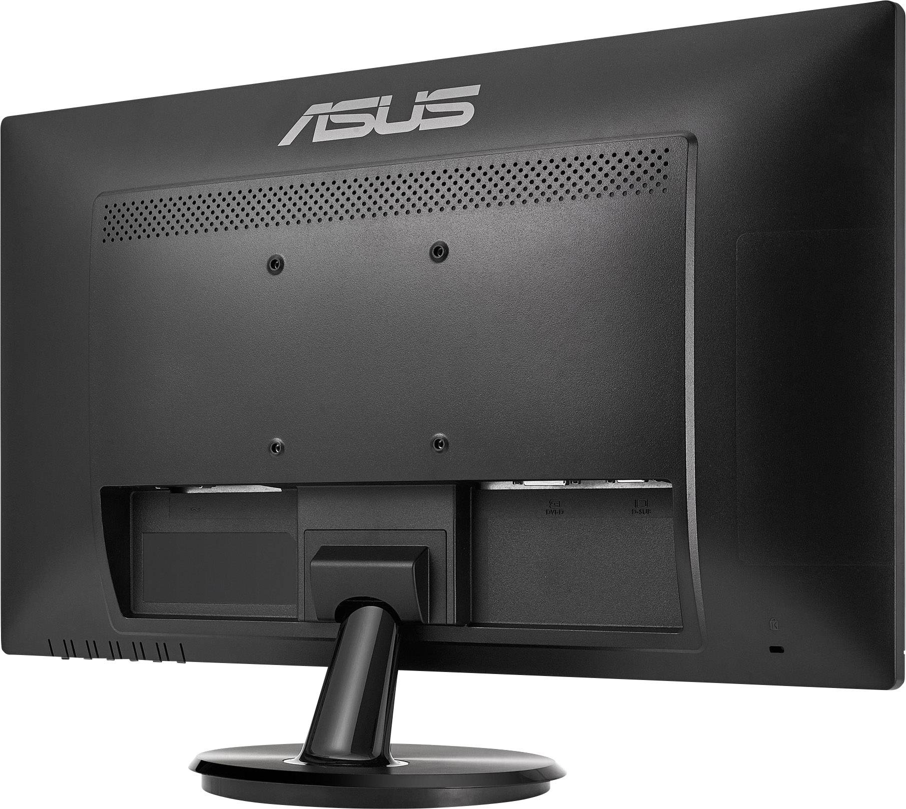 Crni računalni zaslon ASUS-a, pogled straga, na okrugloj postolji.