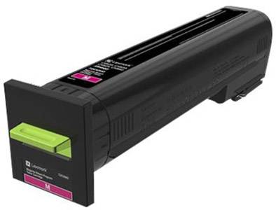 Crna toner kaseta Lexmark s zelenom ručkom i ružičastom naljepnicom sprijeda, pogodna za printer.