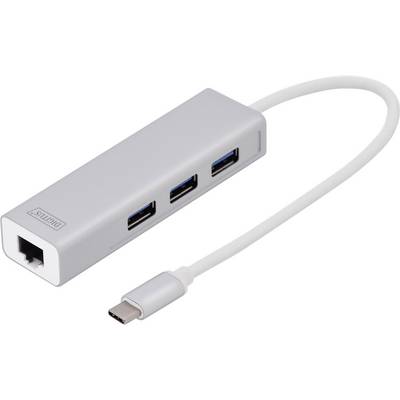 USB-C hub s Ethernet priključkom, tri USB priključka i kratkim kabelom. Idealan za proširenje uređaja priključcima.
