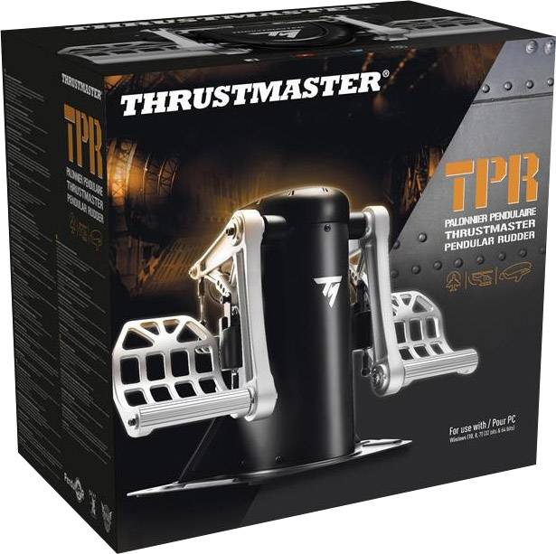 'THRUSTMASTER TPR' kutija prikazuje pedalski sustav za letačke simulacije. Pakiranja ističe simulirane kormilne pedale s realističkim upravljanjem.