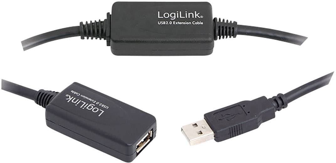 USB 2.0 produžni kabel od LogiLink-a, crne boje, s muškim i ženskim priključkom. Idealan za proširenje USB dometa.