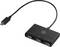 USB-C hub s tri USB priključka; kompaktni crni dizajn za proširenje računalnog pribora.