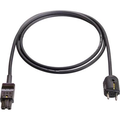 Crni mrežni kabel s IEC utikačem i Schuko utikačem, pogodan za priključivanje uređaja na izvor napajanja.