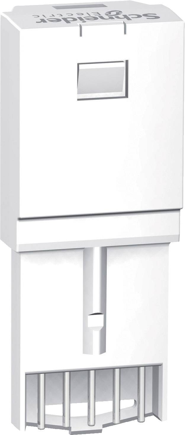 Bijeli adapter pravokutnog kućišta, s gumbom na vrhu i ventilacijskim otvorima na dnu. Površina je glatka sa Schalt-Plus logotipom.