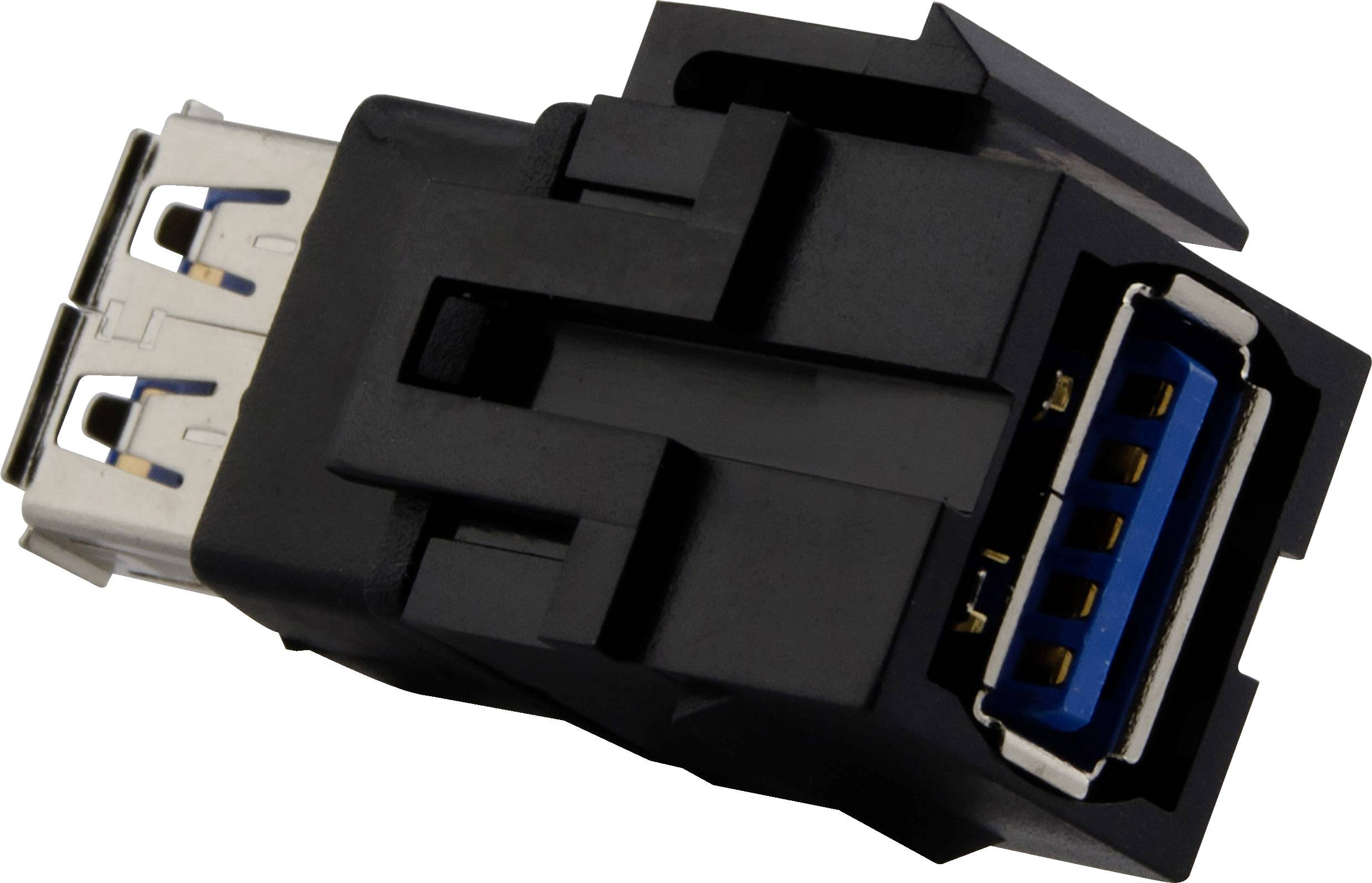 Crni USB 3.0-A na USB 3.0-B adapter, s plavim priključkom unutar USB-B utikača, za spajanje USB uređaja.