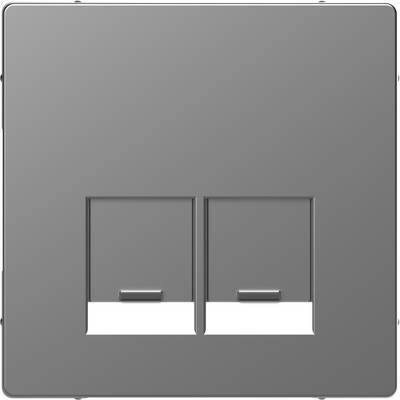 Sivo dvostruko mrežno priključno panel s dva utora, pogodno za Ethernet kablove, idealno za uredske prostore.