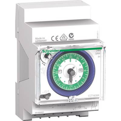 Mehanički vremenski prekidač tvrtke Schneider Electric, model CCT16364, s 24-satnim brojčanikom i CE oznakom.
