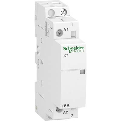 Bijeli električni prekidač od Schneider Electrica. Natpis: '16A, A1, A2'. Glavna značajka je upravljanje električnim strujnim krugovima.