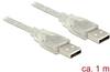 Delock USB kabel USB 2.0 USB-A utikač, USB-A utikač 1.00 m prozirna s feritnom jezgrom 83887
