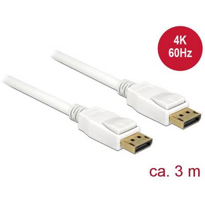 Bijeli DisplayPort kabel, dugačak oko 3 metra, pogodan za 4K rezoluciju pri 60 Hz.