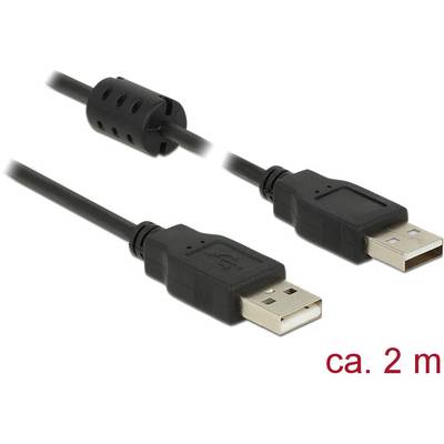 Crni USB produžni kabel s dva USB-A priključka, dužine oko 2 metra.