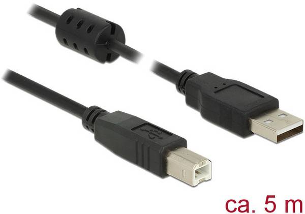 Delock USB kabel  USB 2.0 USB-A utikač, USB-B utikač 5.00 m crna s feritnom jezgrom 84899