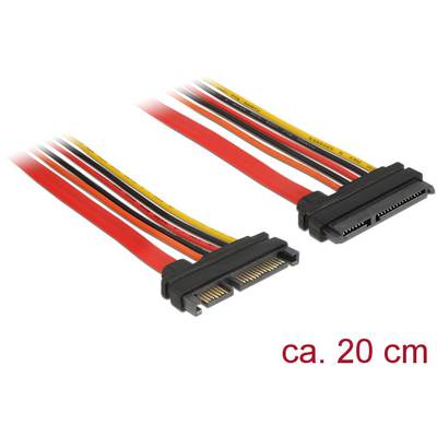 SATA strujni kabel, dug 20 cm, s dva priključka za tvrde diskove ili SSD-ove, žute, crvene i crne izolacije kabela.