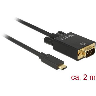 USB-C do VGA adapter s kabelom duljine oko 2 m, crne boje, koristi se za spajanje uređaja s USB-C priključkom na VGA zaslone.