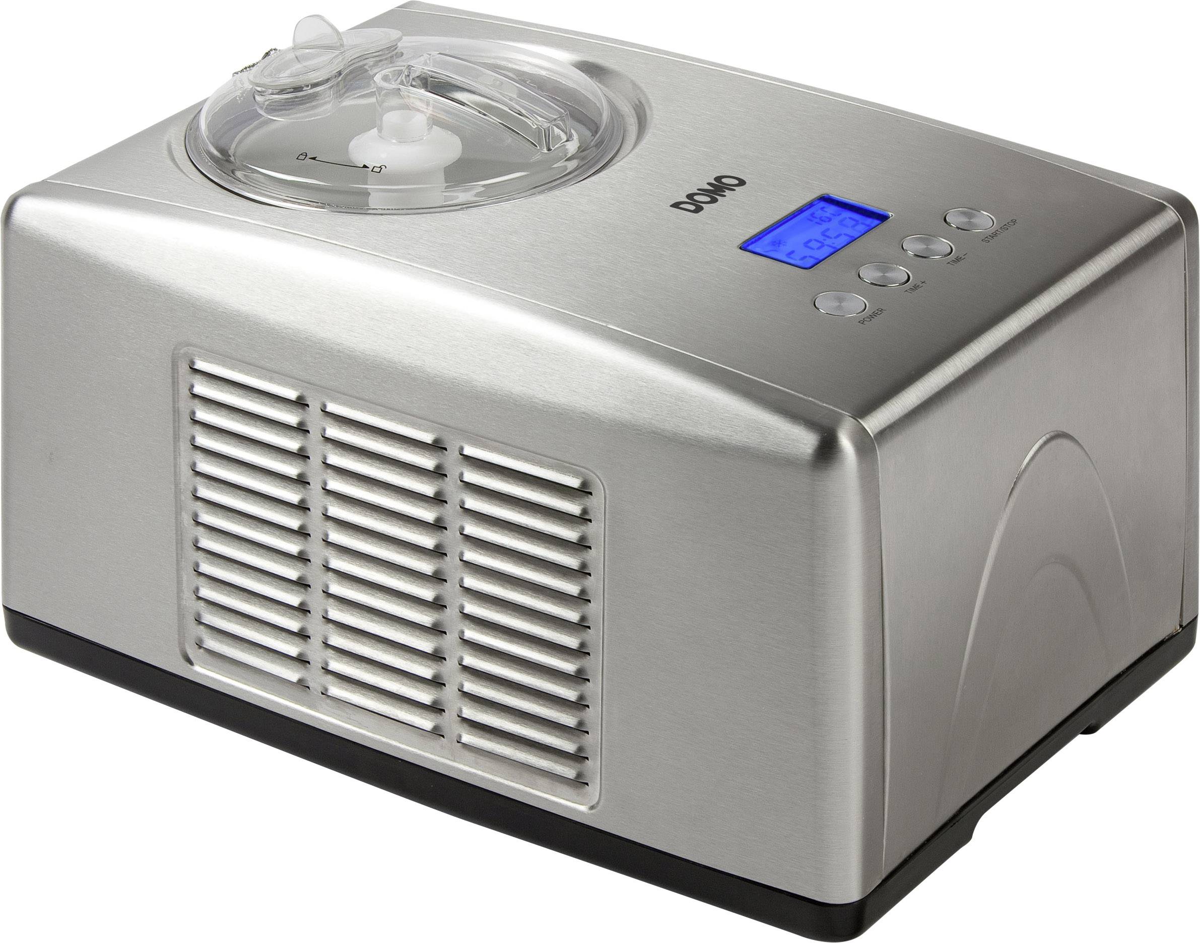 Srebrni aparat za led s digitalnim zaslonom i ručnim tipkama. Uređaj ima ventilacijski otvor sa strane i prozirni poklopac.