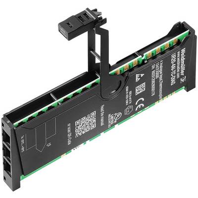 Elektronički sigurnosni razvodnik tvrtke Weidmüller s natpisima, QR kodom i priključcima, izrađen od crnog i zelenog materijala.