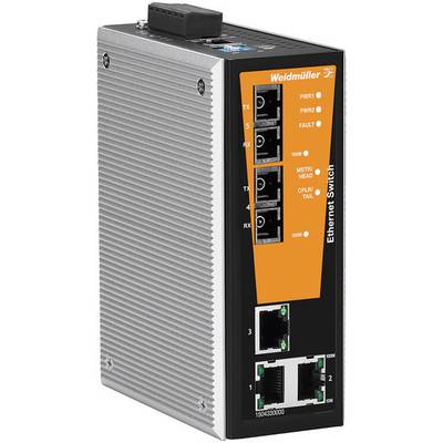 Eternet-switch tvrtke Weidmüller s nekoliko mrežnih priključaka, vidljivih na prednjoj strani, u industrijskom kućištu.