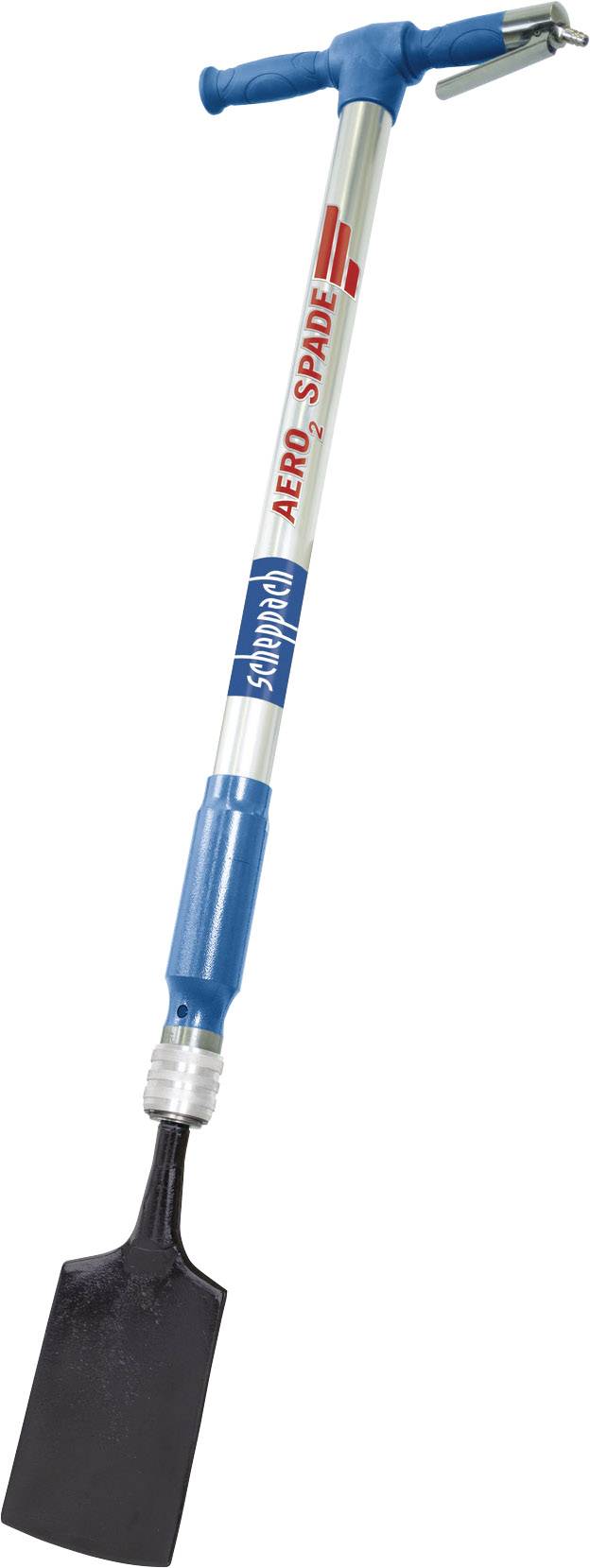 Ručni alat s dugačkom ručkom i ravnom lopaticom, pogodan za vrtne ili građevinske radove.