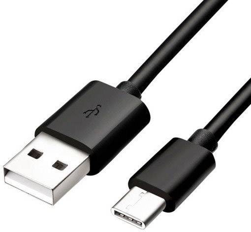 Crni USB kabel s USB-A priključkom na jednoj strani i USB-C priključkom na drugoj strani.