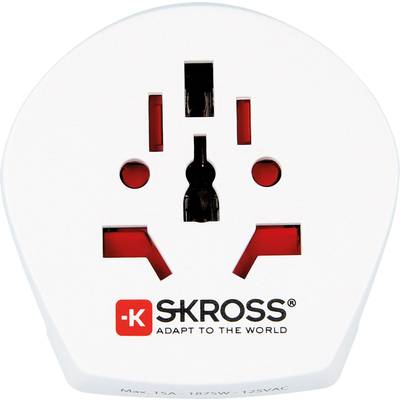 Univerzalni putni adapter u bijeloj boji s markom 'Skross', pogodan za različite utičnice širom svijeta.