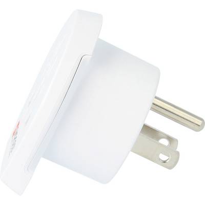Bijeli, okrugli adapterni utikač s dva metalna štifta, snimljen sa strane. Idealan za spajanja u elektroničkim uređajima.