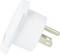 Bijeli, okrugli adapterni utikač s dva metalna štifta, snimljen sa strane. Idealan za spajanja u elektroničkim uređajima.