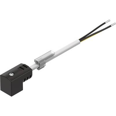 Crni električni senzor s dva izlazna kabela i bijelim ovojem. Senzor je kompaktan i četvrtastog oblika.