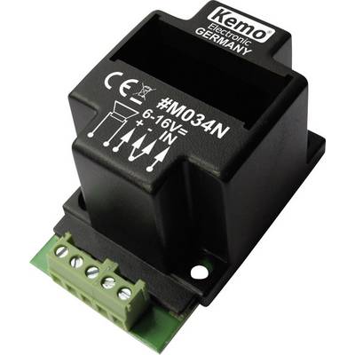 Crni elektromagnetski elektronički komponenta s priključnim stezaljkama, označen oznakom 'M034N', namijenjen naponima od 6 do 16 volta.