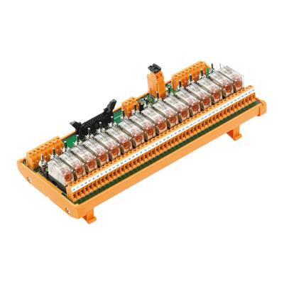Narančasti elektronički relejni modul s više transparentnih redova releja, pogodan za industrijske kontrolne ploče.