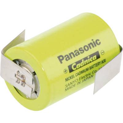 Žuta baterija nikl-kadmij s natpisom 'Panasonic Cadnica'. Proizvedena od strane Sanyo Electric Co., Japan.