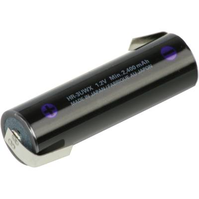 Crna punjena AA baterija s oznakama plus i minus. Kapacitet: 2400 mAh, napon: 1,2V.