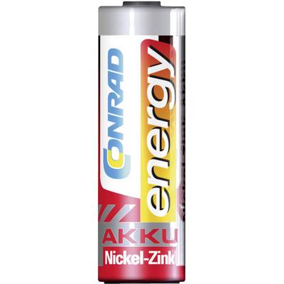 Baterija AA veličine s natpisom 'Conrad Energy Akku Nickel-Zink', dizajna crveno-žute boje.