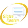 Logo s tri prekrižene karte i tekstom 'Glatte Kante' u žutoj boji. Žuti krug okružuje logo.