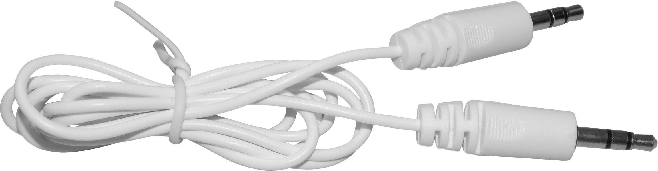 Bijeli audio kabel s dva 3,5 mm priključka.