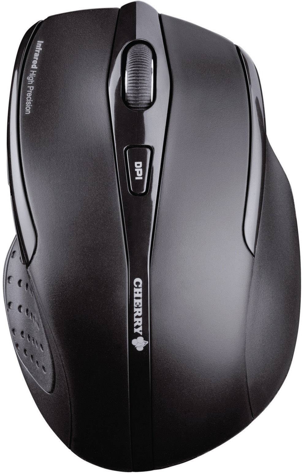Bežični računalni miš u crnoj boji sa kotačićem za pomicanje, DPI tipkom i ergonomskim dizajnom. Pogodan za precizno rukovanje na računalu.