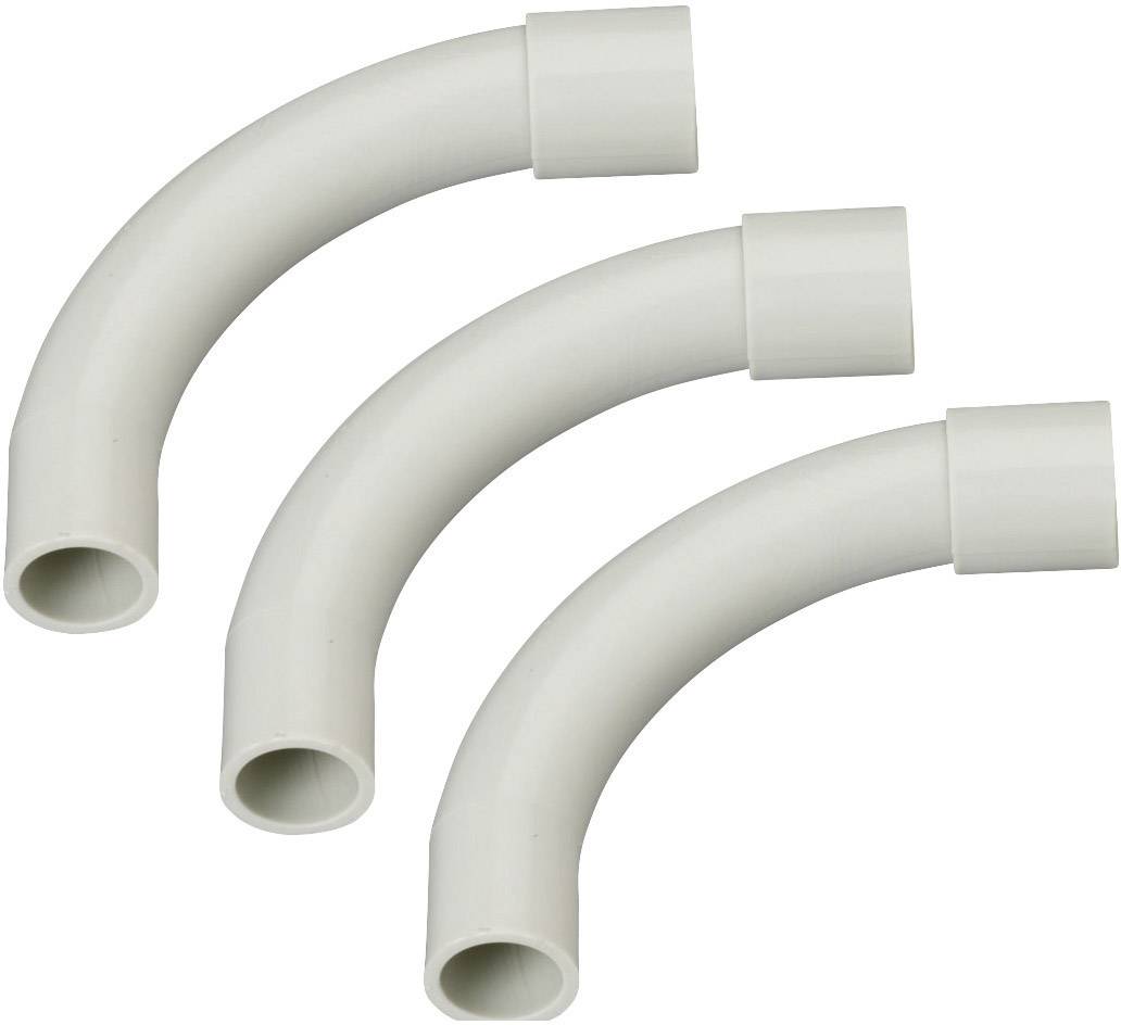 Tri bijele PVC cijevi, svaka savinuta pod kutom od 90 stupnjeva, posložene jedna iznad druge pred neutralnom pozadinom.