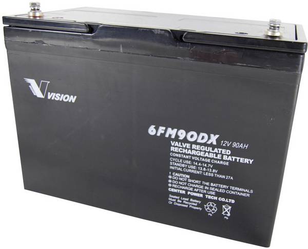 Vision Akkus 6FM90DX 6FM90DX olovni akumulator 12 V 90 Ah olovno-koprenasti (Š x V x D) 306 x 215 x 169 mm M6 vijčani priključak bez održavanja, ciklus postojanosti