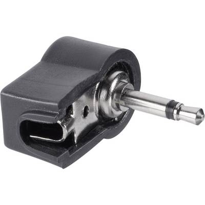 Crni audio adapter s 3,5-mm utikačem i pravokutnim plastičnim kućištem, razvijen za povezivanje audio uređaja.