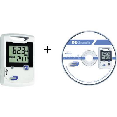 Elektronički mjerni uređaj s prikazom na zaslonu '6.23m' i '24.1°C' pored CD-a sa softverom 'DEGraph' za analizu podataka.