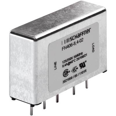 Metalni kućišt s višepolnim priključkom prikazuje elektromagnetski filter marke 'Schaffner', pogodan za 125/250V pri 50/60Hz.