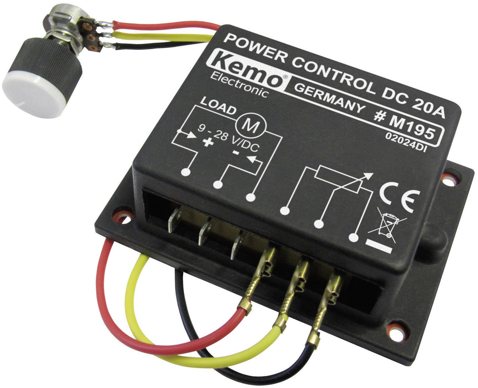 Modul za kontrolu učinka DC 20A s okretnim gumbom i kabelima, za električko opterećenje između 9-28V, marke Kemo Electronic, model M195.
