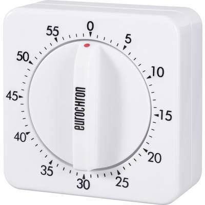 Bijeli analogni kuhinjski štoperica s okretnim gumbom, pokazuje 30 minuta. Pogodan za mjerenje vremena tijekom kuhanja ili drugih kratkih zadataka.