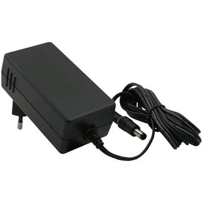 Crni električni adapter s dvopolnim utikačem i dugim, savijenim kabelom, pogodan za elektroničke uređaje.
