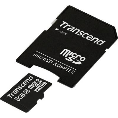 Crni Transcend microSD adapter pored 8 GB microSD kartice.
