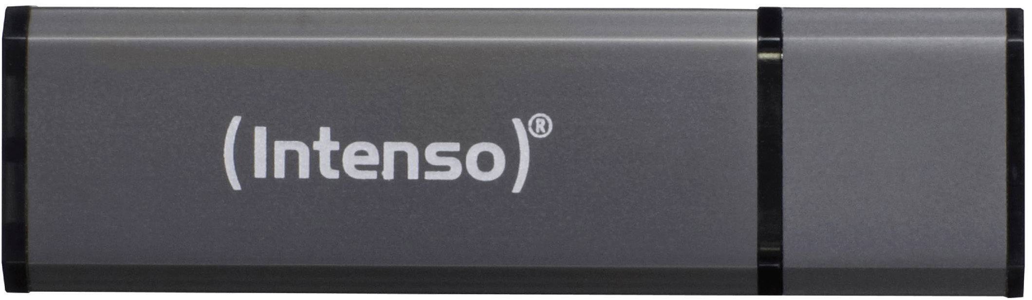 Sivi USB stick s natpisom 'Intenso'.
