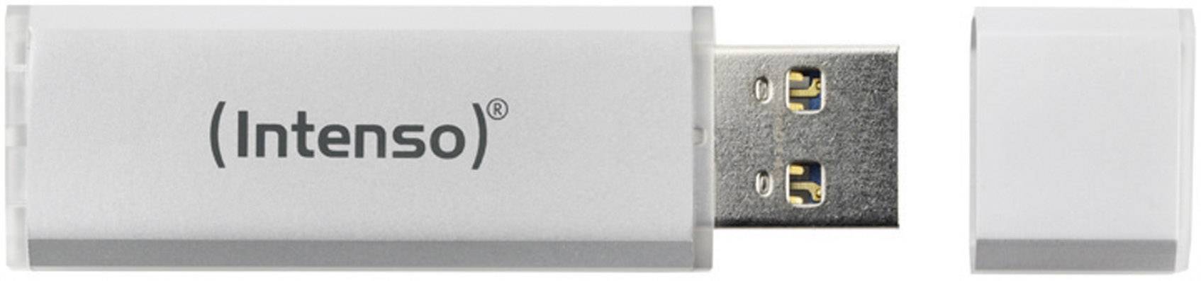 USB stick marke Intenso, srebrne boje, s uklonjenim poklopcem.