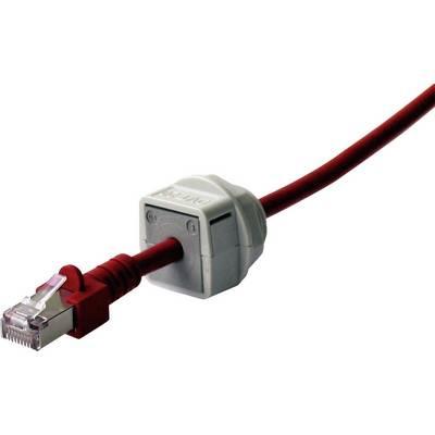 Crveni mrežni kabel s RJ45 utikačem koji je uključen u adapter za uvod kabela.