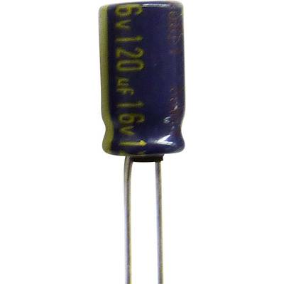 Plavi elektrolitički kondenzator s natpisom '63V 220µF'. Dva duga priključka dolje. Pogodan za elektroničke sklopove.