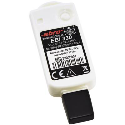 EBI 330 temperaturni datalogger, bijeli, sa START/STOP tipkom i serijskim brojem '33000001', mjeri od -30°C do +60°C.